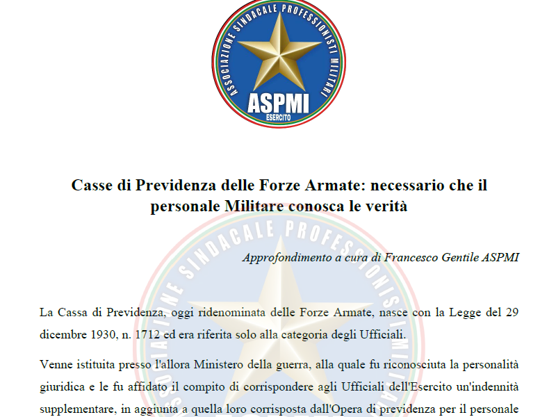 Approfondimento Casse di Previdenza delle Forze Armate