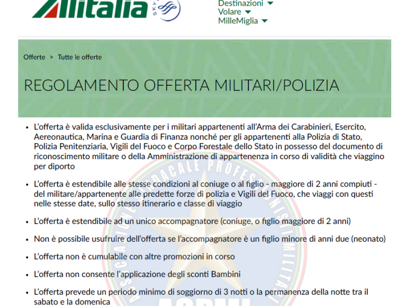 Convenzione ALITALIA Forze Armate