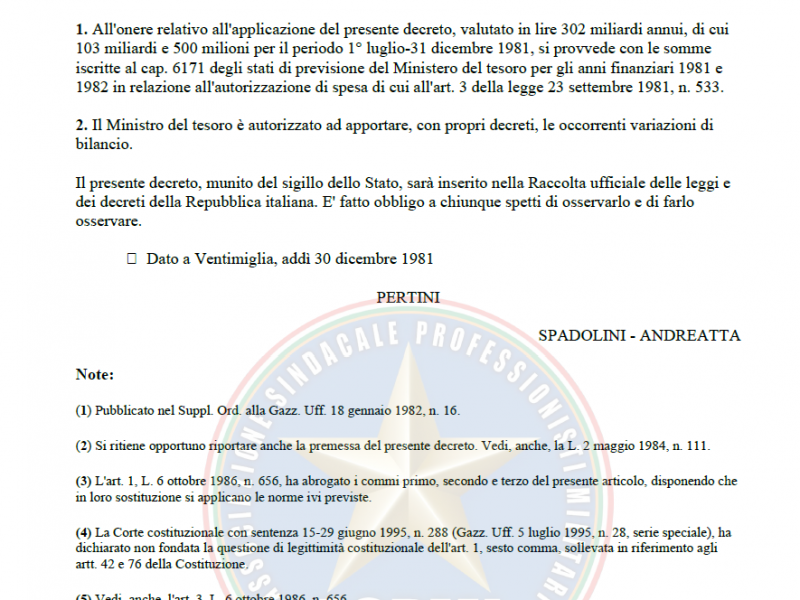 Tabelle di riferimento DPR 834 del 1981 Causa di servizio